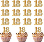 50 PCS Edible 18th Birthday Cupcake Toppers Gold Wafer Paper Sweet 18 Hello 18 Cake Toppers Edible 18th Birthday Party Decorations for 18 Years Theme Eighteen Party Cake Decorations Supplies