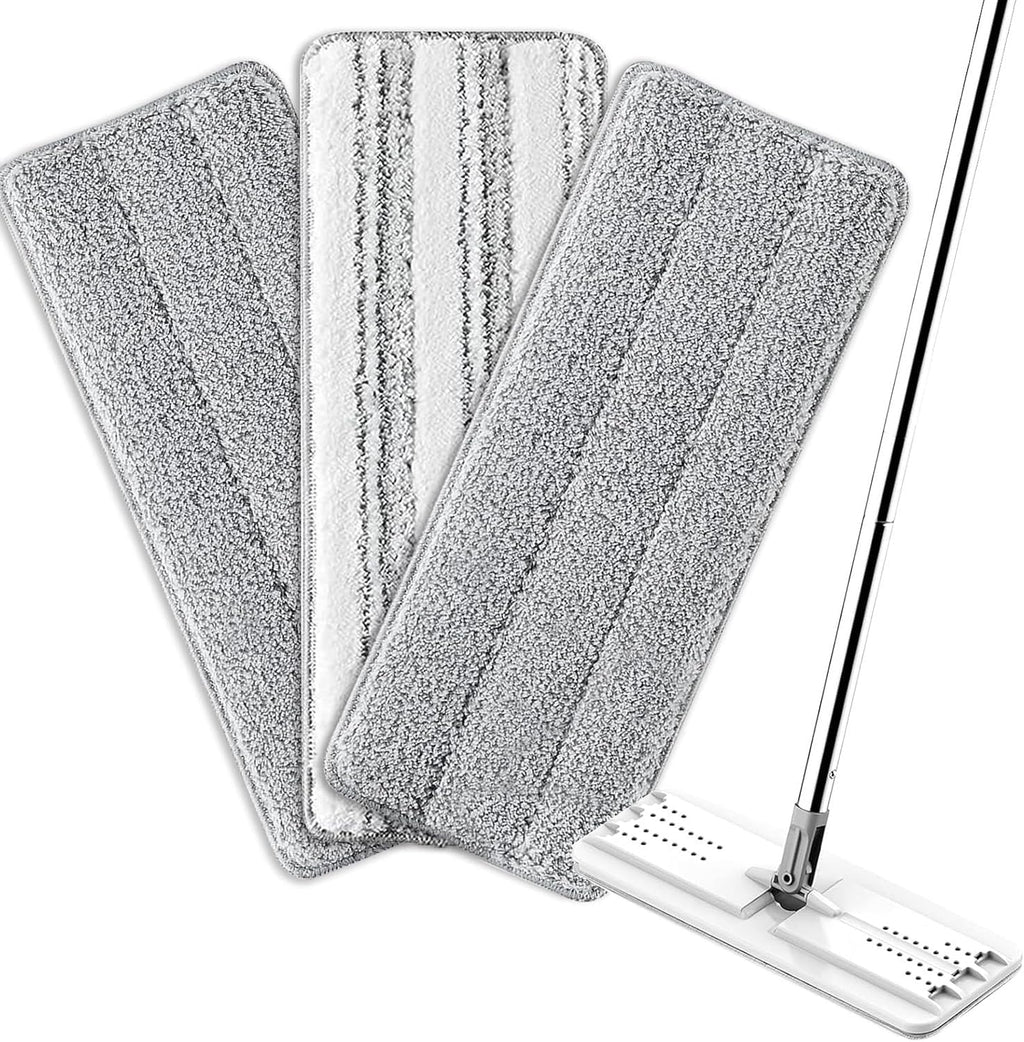 Flat Mop Pads, 3 Pack 13" X 4.9" Washable Microfiber Squeeze Cleaning Mop Heads Replacement