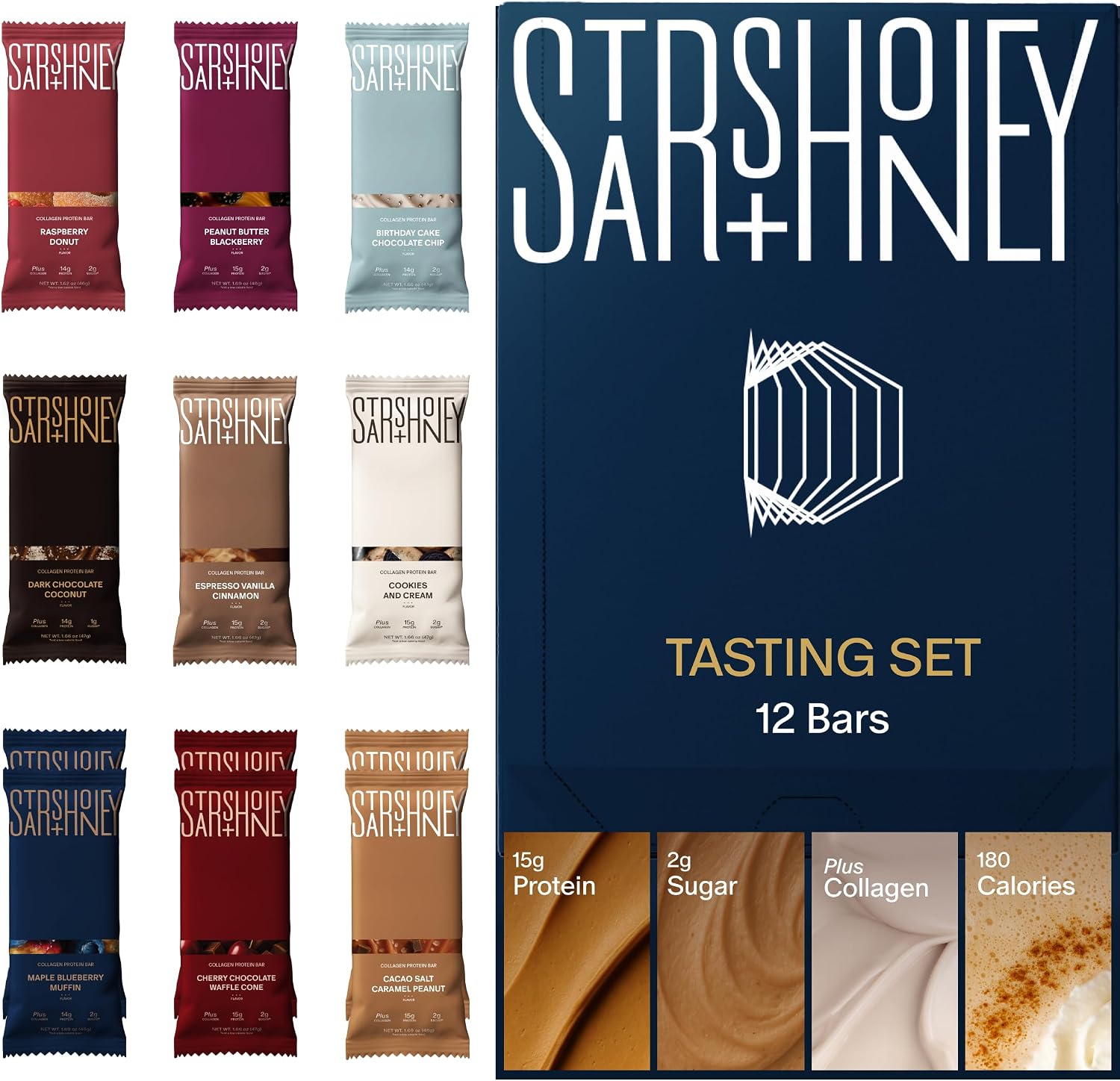 Stars + Honey Protein Bars, Tasting Set, 14-15g Protein, 1-3g Sugar, with Collagen Peptides, Dairy Free, Soy & Gluten Free Snacks for Adults, Keto Friendly, No Seed Oils or Sugar Alcohols, 12 Pack