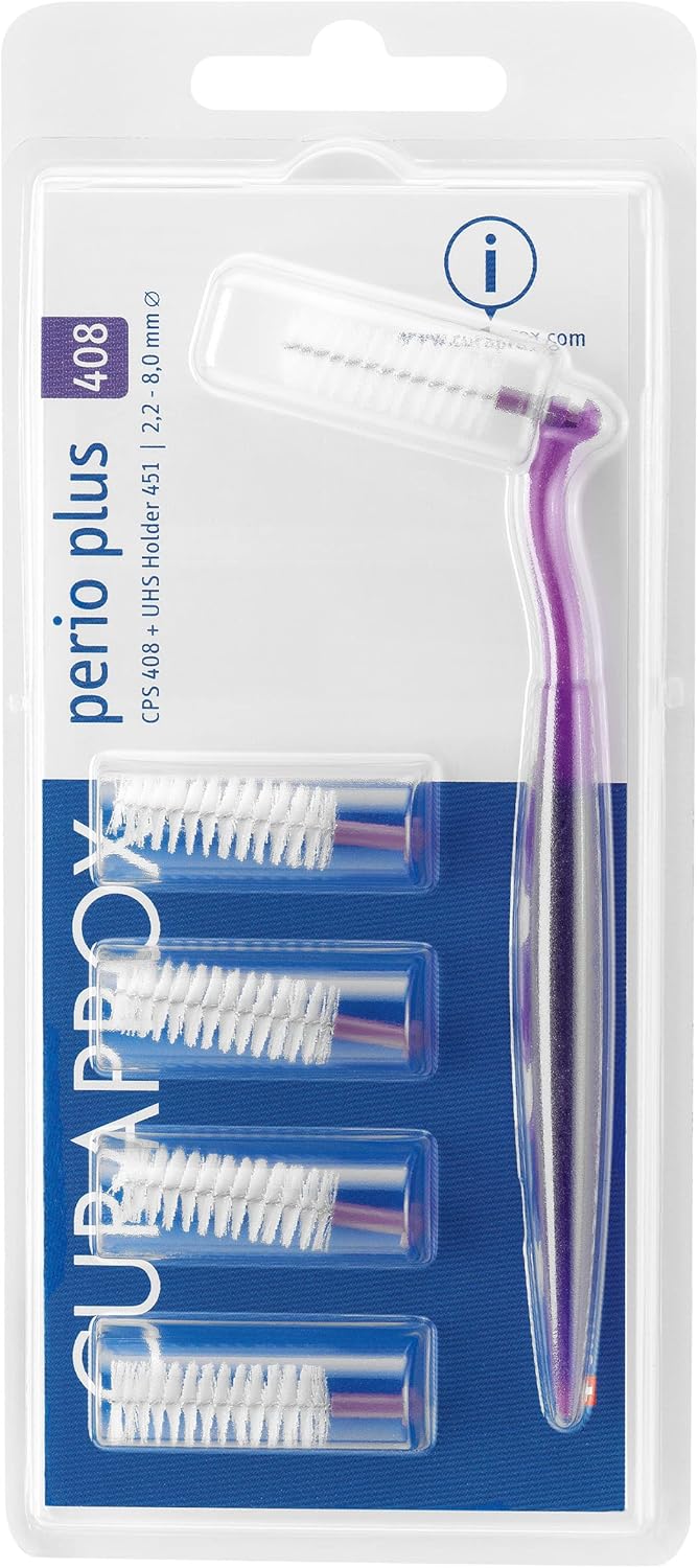 Curaprox Interdental Brush Set CPS 408 Perio – for Wider Gaps & Gum Care | Includes 5 Brushes & Ergonomic Holder for Comfortable Cleaning | Swiss Made