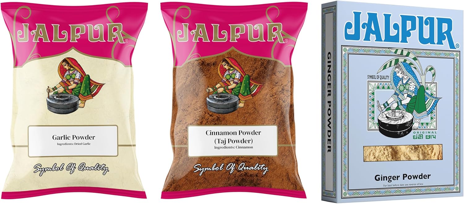 Jalpur Millers Spice Combo Pack - Garlic Powder 100g - Cinnamon Powder 100g - Ginger Powder 100g (3 Pack)