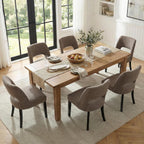 keoni Wooden Dining Chairs Set of 6, Mid Century Modern Upholstered Dining Room Chairs with Black Wood Legs, Fabric Farmhouse Kitchen Chairs with Foot Pegs for Dining Room, Brown
