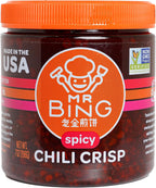 Mr. Bing Chili Crisp | Spicy - Delicious, Flavorful & Crunchy Chili Oil - Made in USA Chili Paste Hot Sauce - Gluten Free, Vegan, No MSG, Non-GMO Oil - (7 oz.)