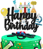 Science Happy Birthday Cake Topper - Mad Scientist Chemistry Theme Party Decor - Kids Boy Girl Baby Shower Glitter Party Decorations Supplies-LIANGSS