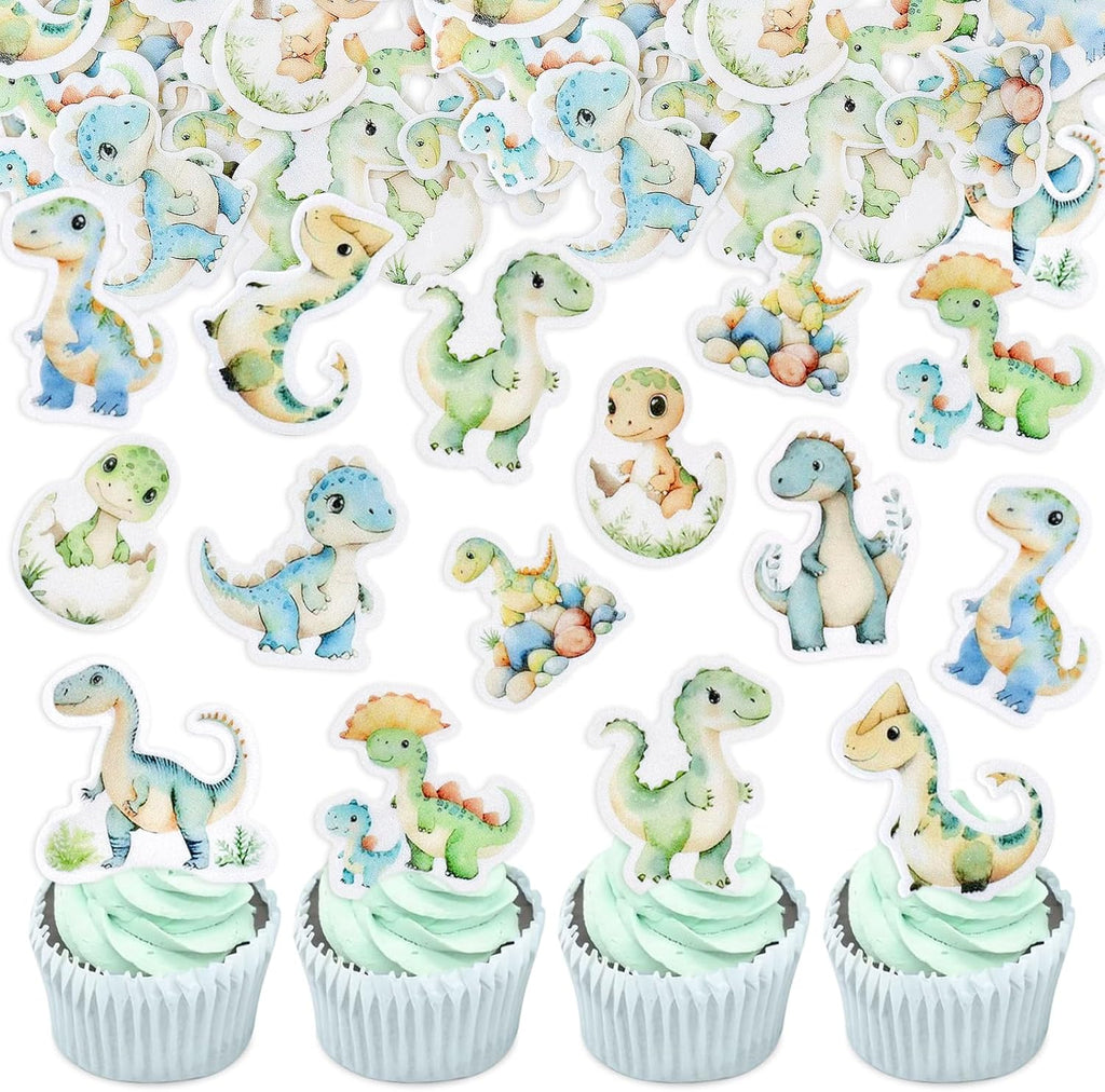 50PCS Edible Dinosaur Cupcake Toppers Cute Dinosaur Baby Cupcake Picks Drink Toppers for Dinosaur Theme Baby Shower Kids Boys Girls Birthday Party Cake Decorations Supplies