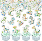 50PCS Edible Dinosaur Cupcake Toppers Cute Dinosaur Baby Cupcake Picks Drink Toppers for Dinosaur Theme Baby Shower Kids Boys Girls Birthday Party Cake Decorations Supplies