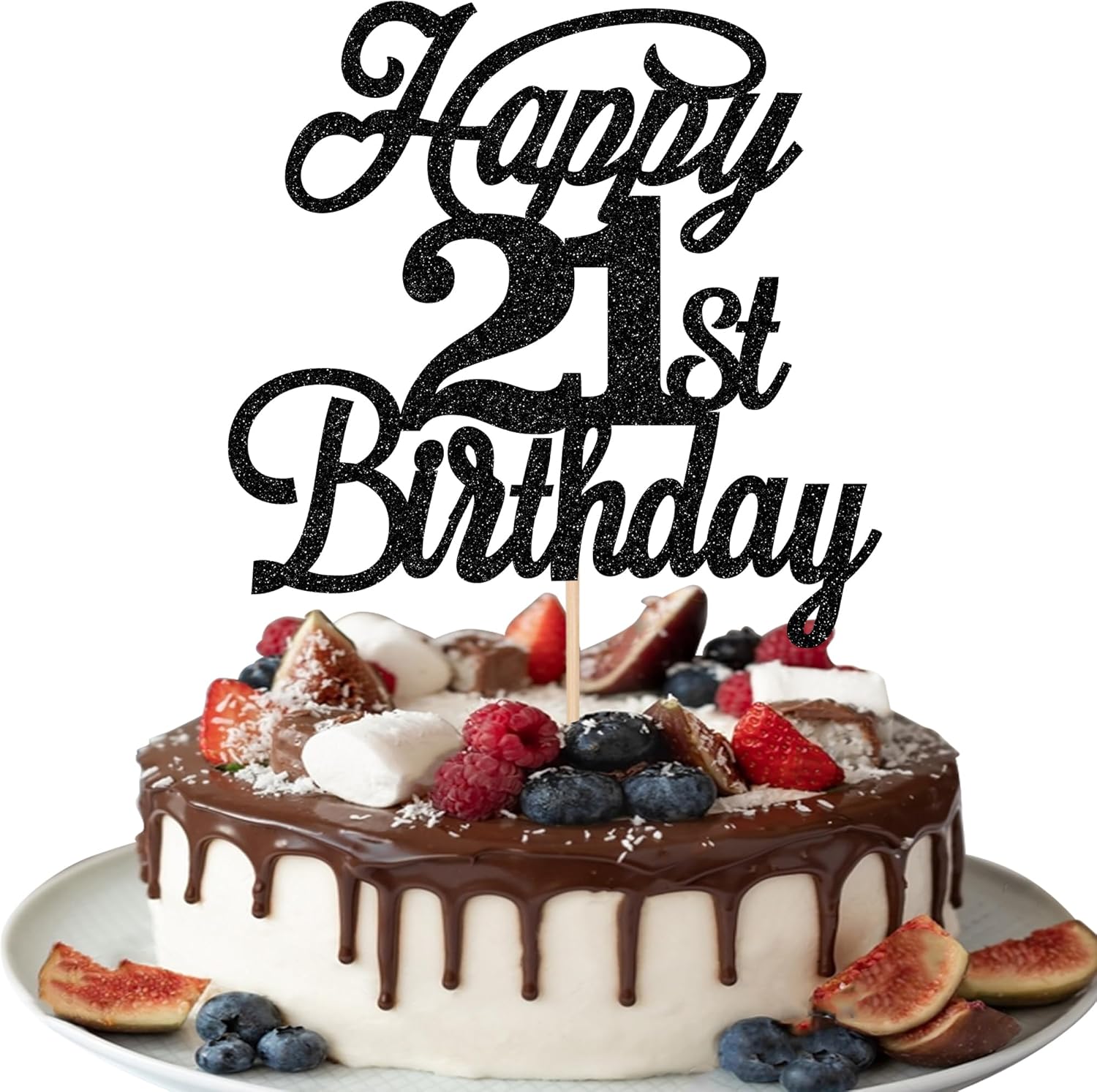 Rsstarxi 1 Pack Happy 21st Birthday Cake Topper Black Glitter 21 & Fabulous Cheers to 21 Years Old Birthday Cake Pick for Celebrating 21st Birthday Anniversary Party Cake Decorations Supplies