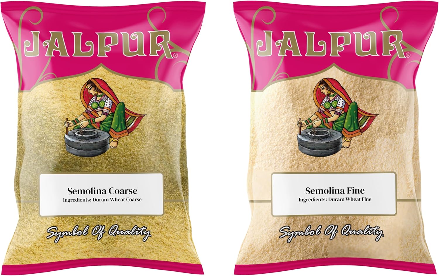 Jalpur Millers Semolina Combo Pack - Semolina Yellow Coarse 300g - Semolina White Fine 500g (2 Pack)