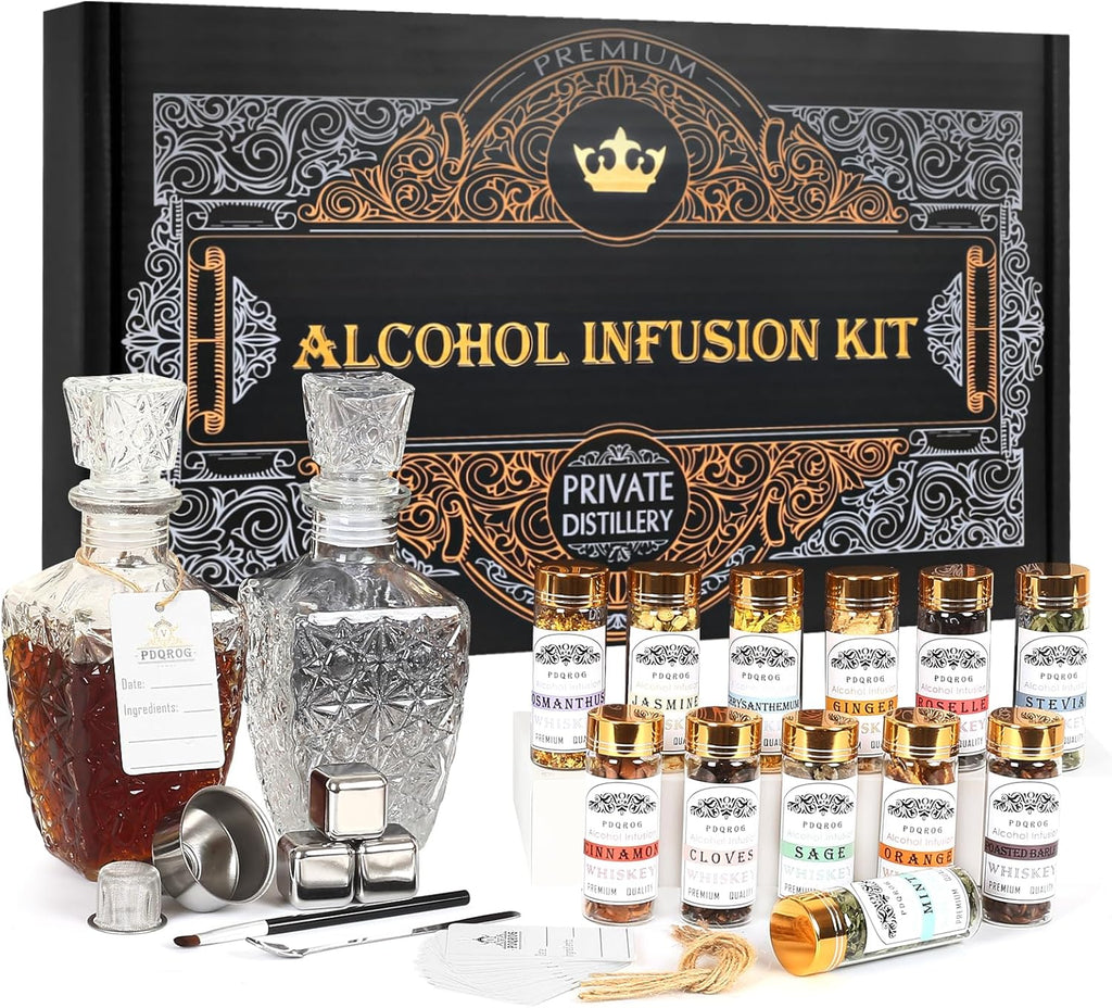 Alcohol Infusion Kit for Infusing Whiskey, Gin, Vodka, Tequila, Rum - DIY Your Own Flavored Spirits with Natural Ingredients - Anniversary, Birthday Gift for Men, Husband