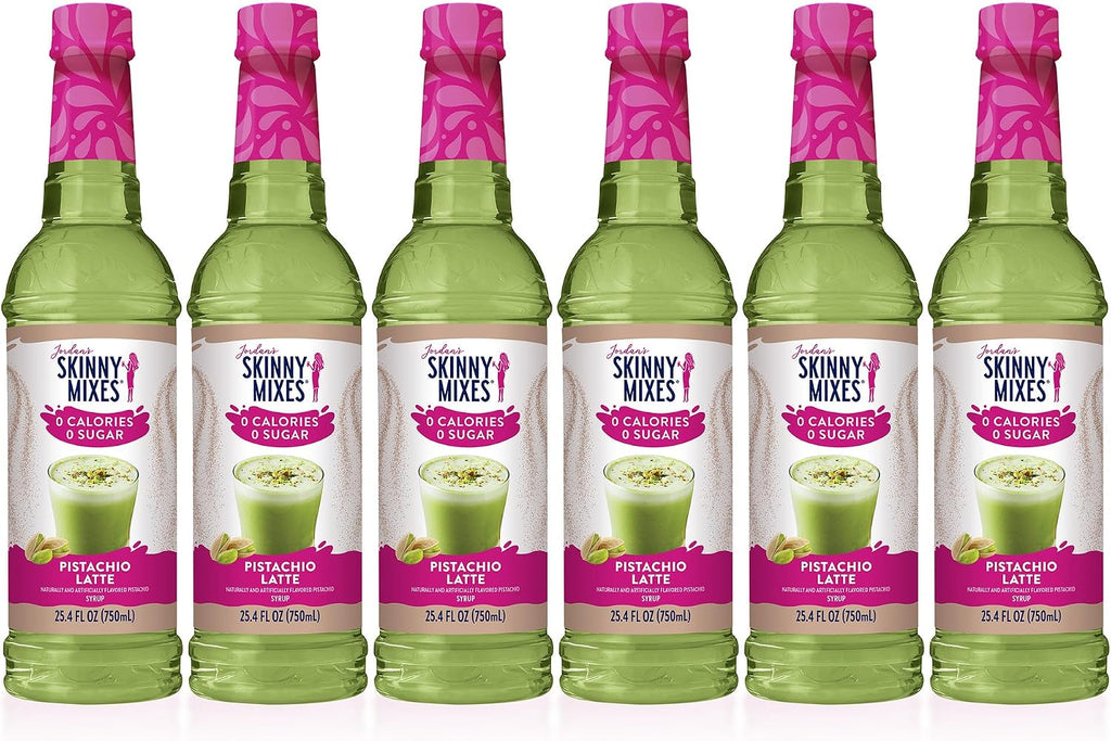 Jordan's Skinny Mixes Syrups Sugar Free Coffee Syrup, Pistachio Flavor Drink Mix, Zero Calorie Flavoring for Chai Latte, Protein Shake, Food & More, Gluten Free, Keto Friendly, 25.4 Fl Oz (Pack of 6)
