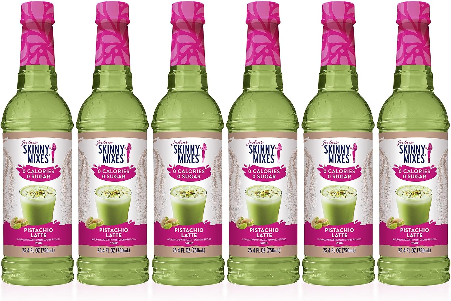 Jordan's Skinny Mixes Syrups Sugar Free Coffee Syrup, Pistachio Flavor Drink Mix, Zero Calorie Flavoring for Chai Latte, Protein Shake, Food & More, Gluten Free, Keto Friendly, 25.4 Fl Oz (Pack of 6)