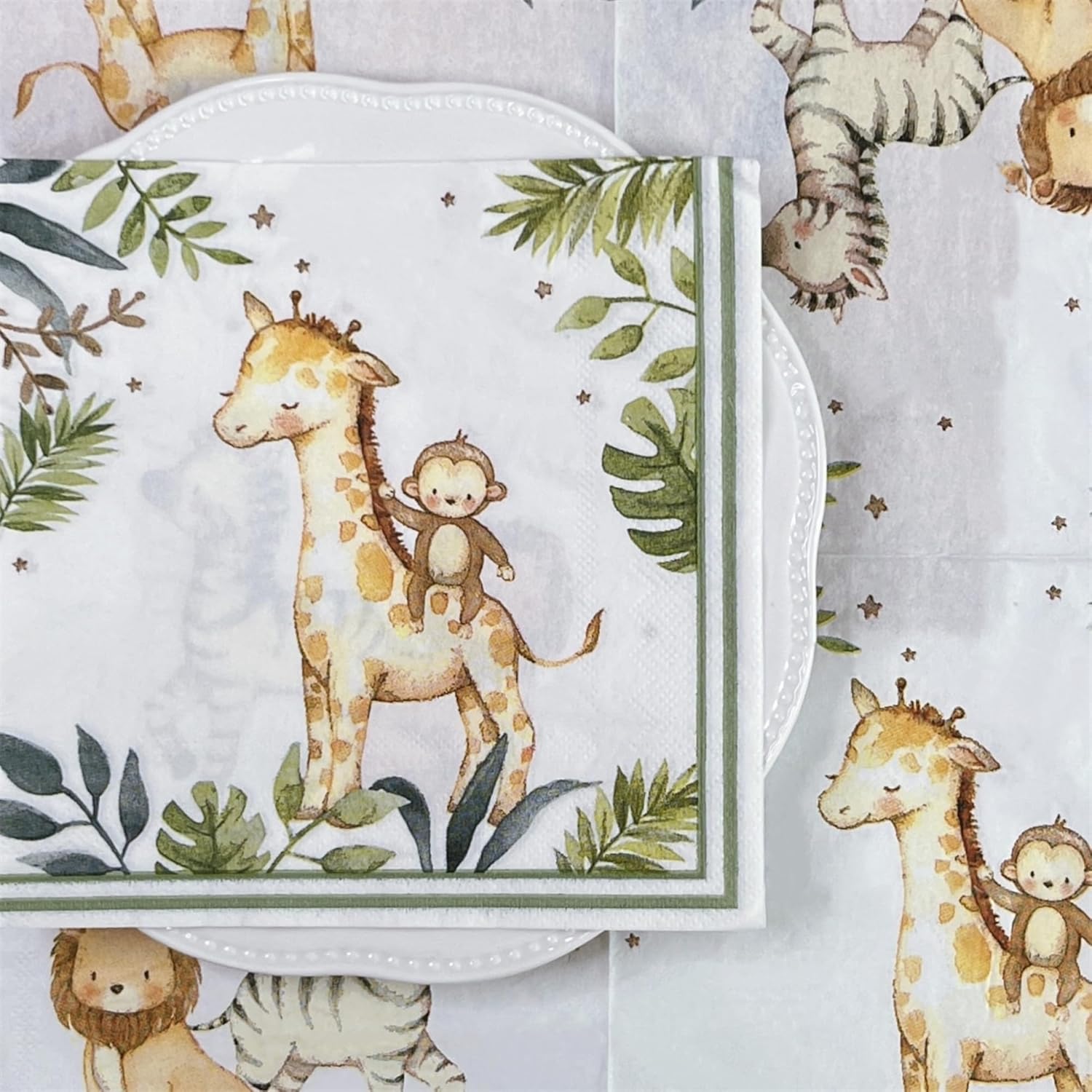Decorative Animal Paper Napkins Dinner Size 20-Count/33x33cm/2-Ply Cute Baby Shower Kids Birthday Party Napkins (FR064)