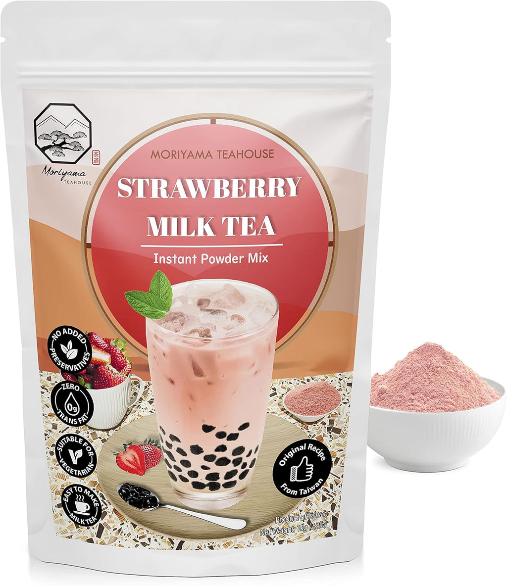 Strawberry Bubble Milk Tea Instant 3in1 Powder Mix - 1kg (33 Drinks) | For Boba Tea, Milkshake, Blended Frappe and Bakery | Authentic Taiwan Recipe | 0 Trans Fat, No Preservatives by Moriyama Teahouse