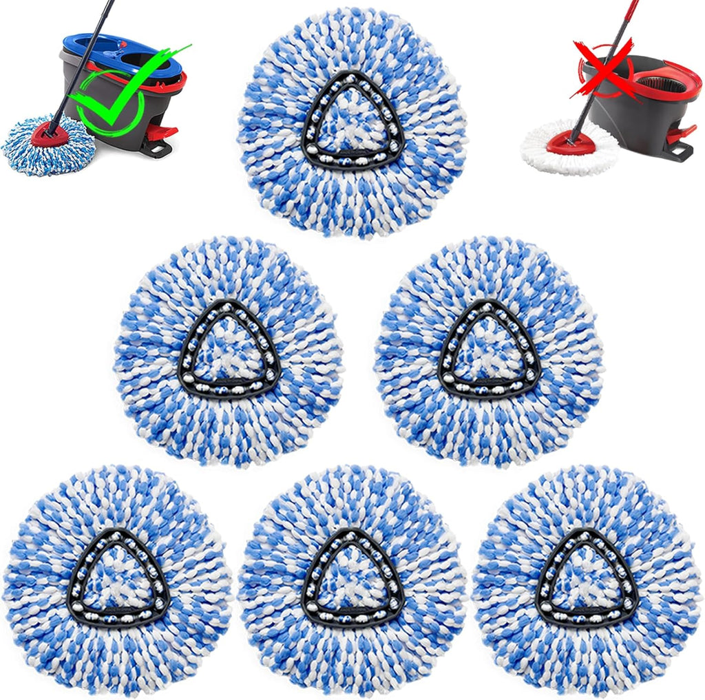 6 Pcs Spin Mop Replacement Heads, 360° Easy Wring Spin Mop 100% Microfiber Refill, Easy Cleaning Spin Mop Heads, 2 Tank System Replace Head for Easy House Cleaning Floor Mopping, Blue&White