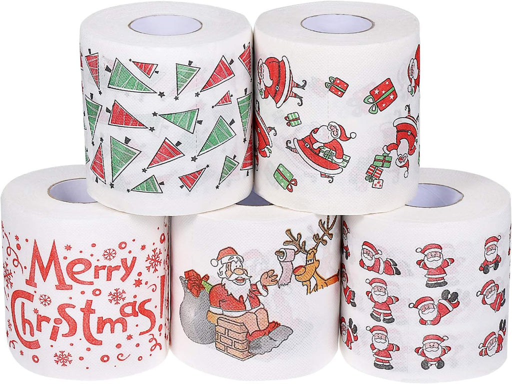 5 Rolls Merry Christmas Toilet Paper Santa Tissue Napkin Disposable Toilet Paper Prank for Fun Birthday Party Novelty Gift Idea