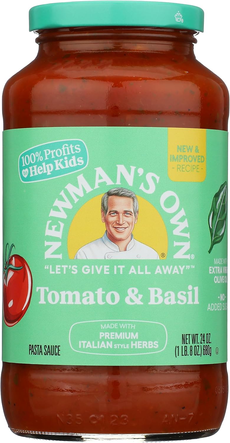 Newman's Own, Tomato & Basil Pasta Sauce, 24 oz, 1.5 Pound (Pack of 1)