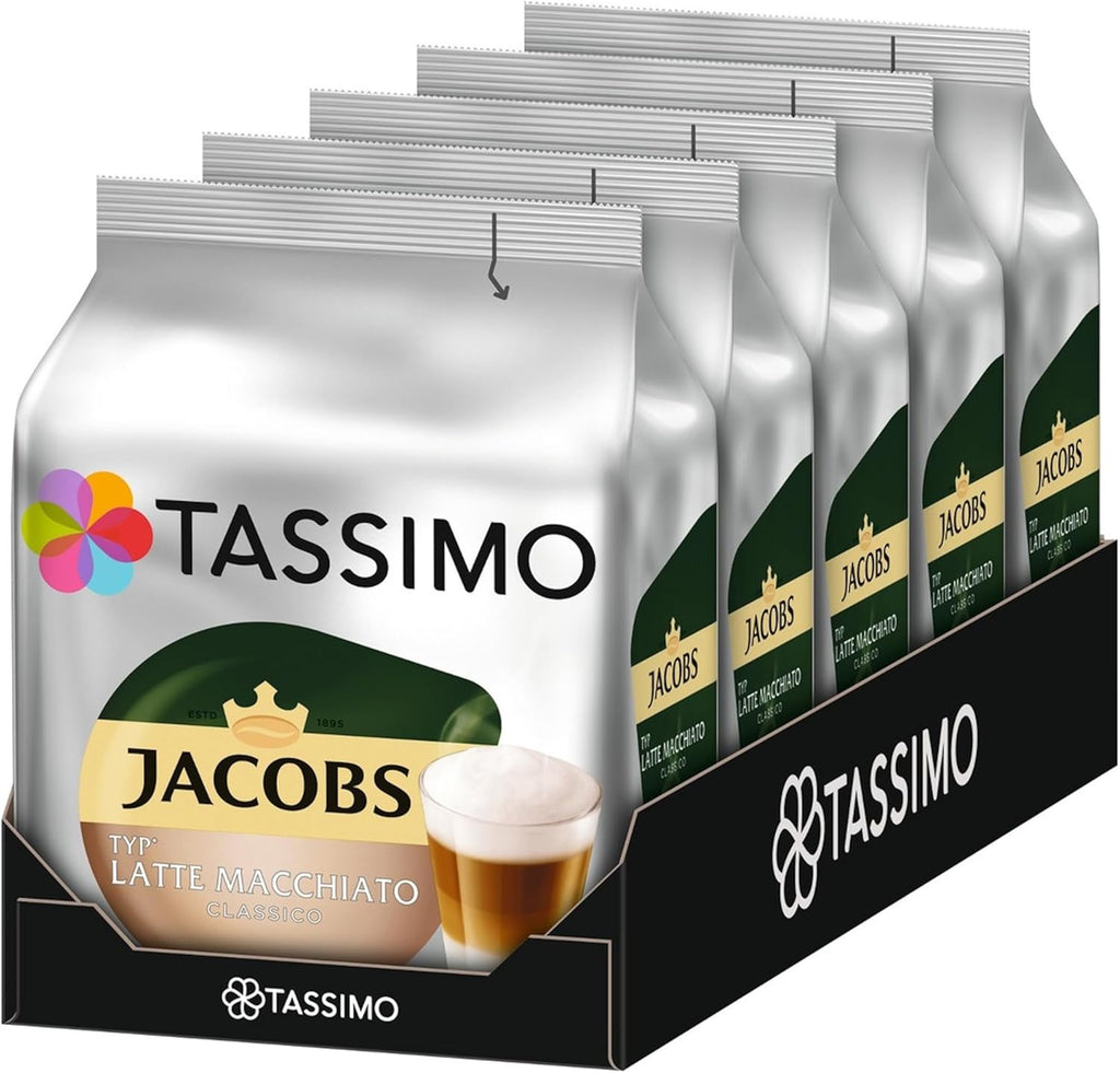 Tassimo Jacobs Latte Macchiato, Rainforest Alliance Certified, Pack of 5, 5 x 16 T-Discs (8 Servings)