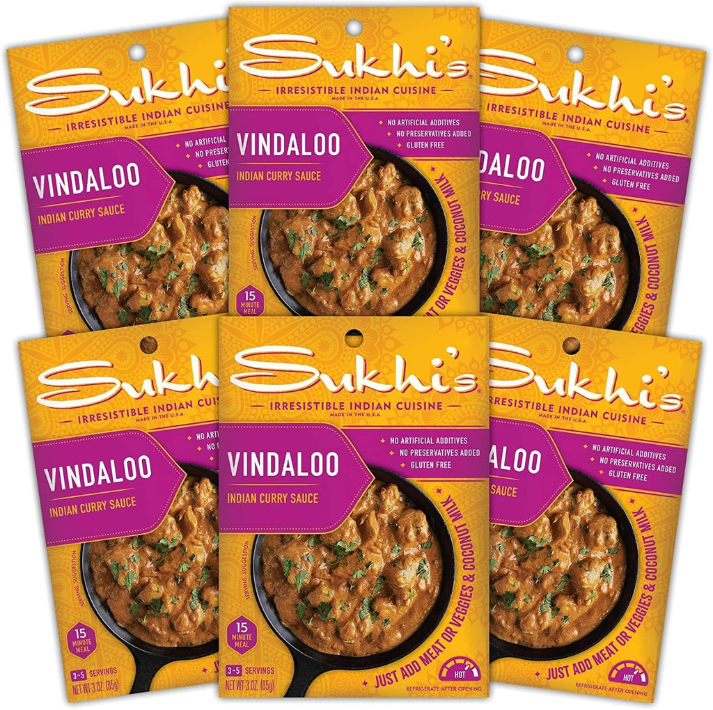 Sukhi's Indian Curry Paste - Vindaloo Masala Sauce 3oz (Pack of 6) 84 Servings - Gluten Free Indian Food Indian Curry Sauce with Indian Spices