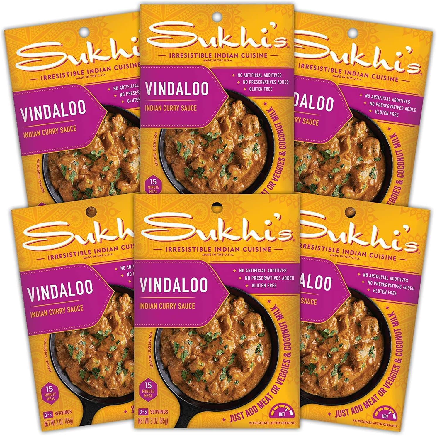 Sukhi's Indian Curry Paste - Vindaloo Masala Sauce 3oz (Pack of 6) 84 Servings - Gluten Free Indian Food Indian Curry Sauce with Indian Spices