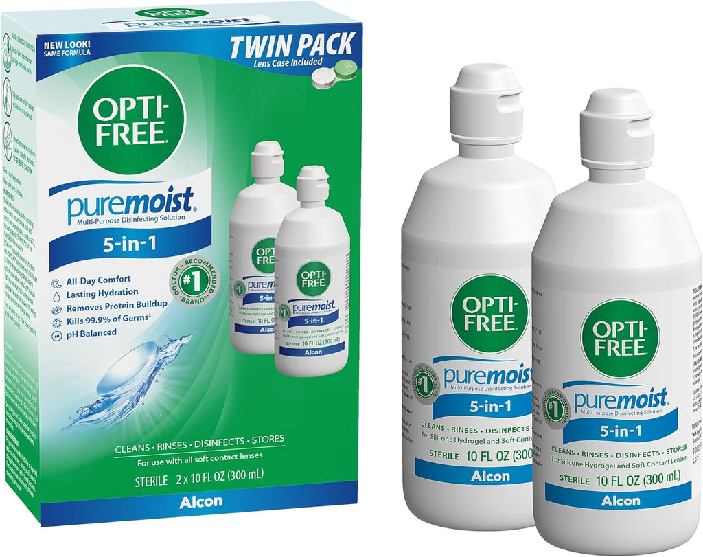 Opti-Free Puremoist Multi-Purpose Contact Lens Solution with Lens Case, 20 Fl Oz (pack of 2- 10oz bottles)