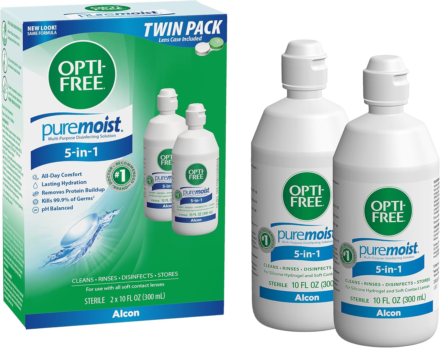 Opti-Free Puremoist Multi-Purpose Contact Lens Solution with Lens Case, 20 Fl Oz (pack of 2- 10oz bottles)