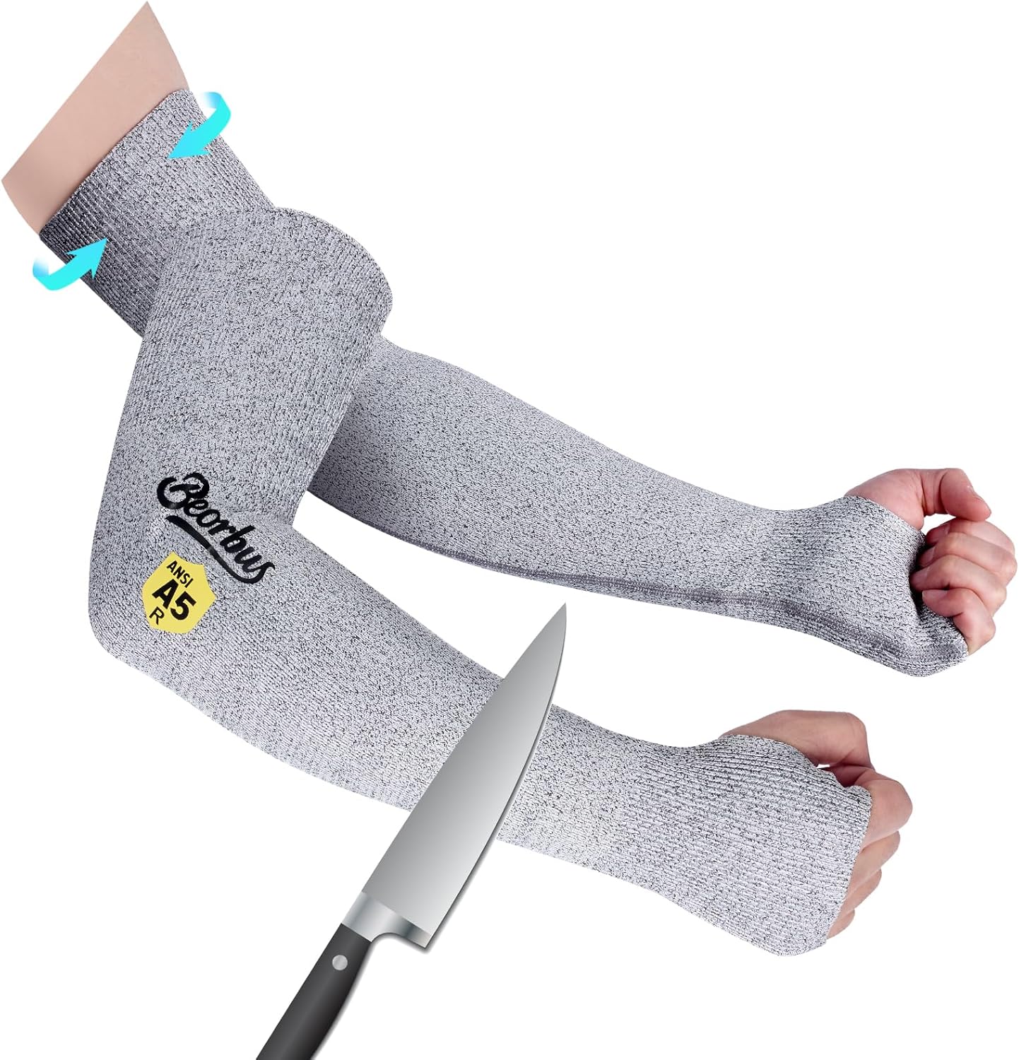 Cut Resistant Arm Sleeves for Men & Women, ANSI A5 Arm Protectors with Thumb Hole for Thin Skin and Bruising, UV50+