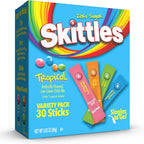 SINGLES TO GO! Skittles Singles To Go Tropical Flavors Variety Pack, Powdered Drink Mix, Strawberry Starfruit, Mango Tangelo, Kiwi Lime, Pineapple Passionfruit, 1 Box (30 Single Servings)