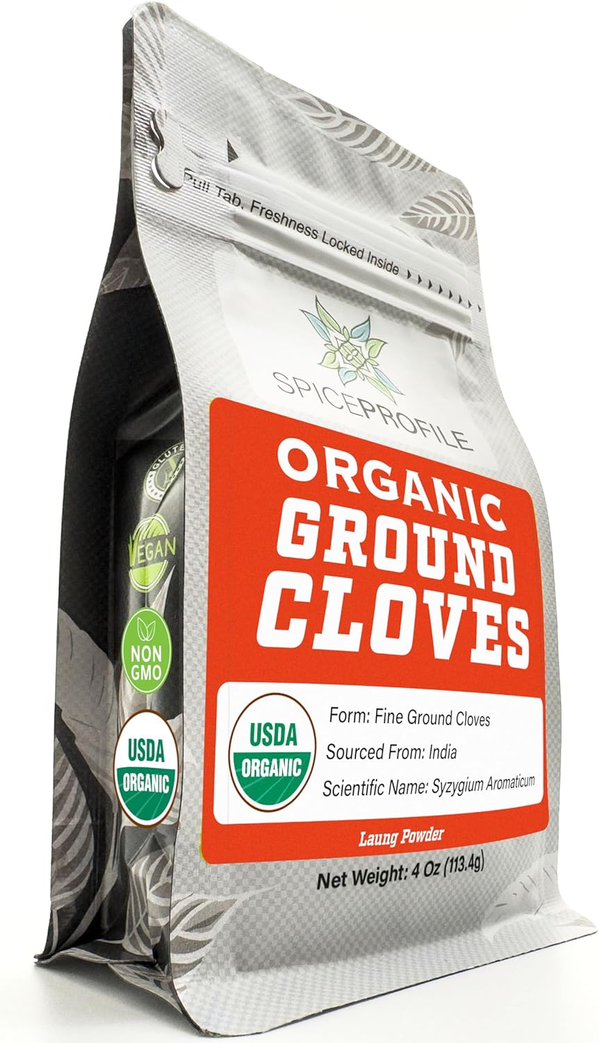Spice Profile USDA Organic Ground Cloves, Lab Tested for Heavy Metals, Resealable 4 oz Pouch, Laung, Clavo Molido