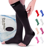 Doc Miller Open Toe Compression Socks for Women & Men 15–20 mmHg, Knee High Calf Support Sleeves, Graduated Stockings for Swelling Recovery, Circulation, 1 Pair