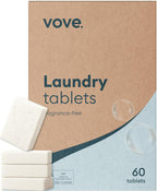 Vove Laundry Detergent Tablets, 40 Loads - Plastic-Free, PVA-Free, Zero Microplastics - Enzyme-Powered Stain Removal - Plant-Based, Fragrance-Free, Works in Cold Water, FSC-Certified Packaging