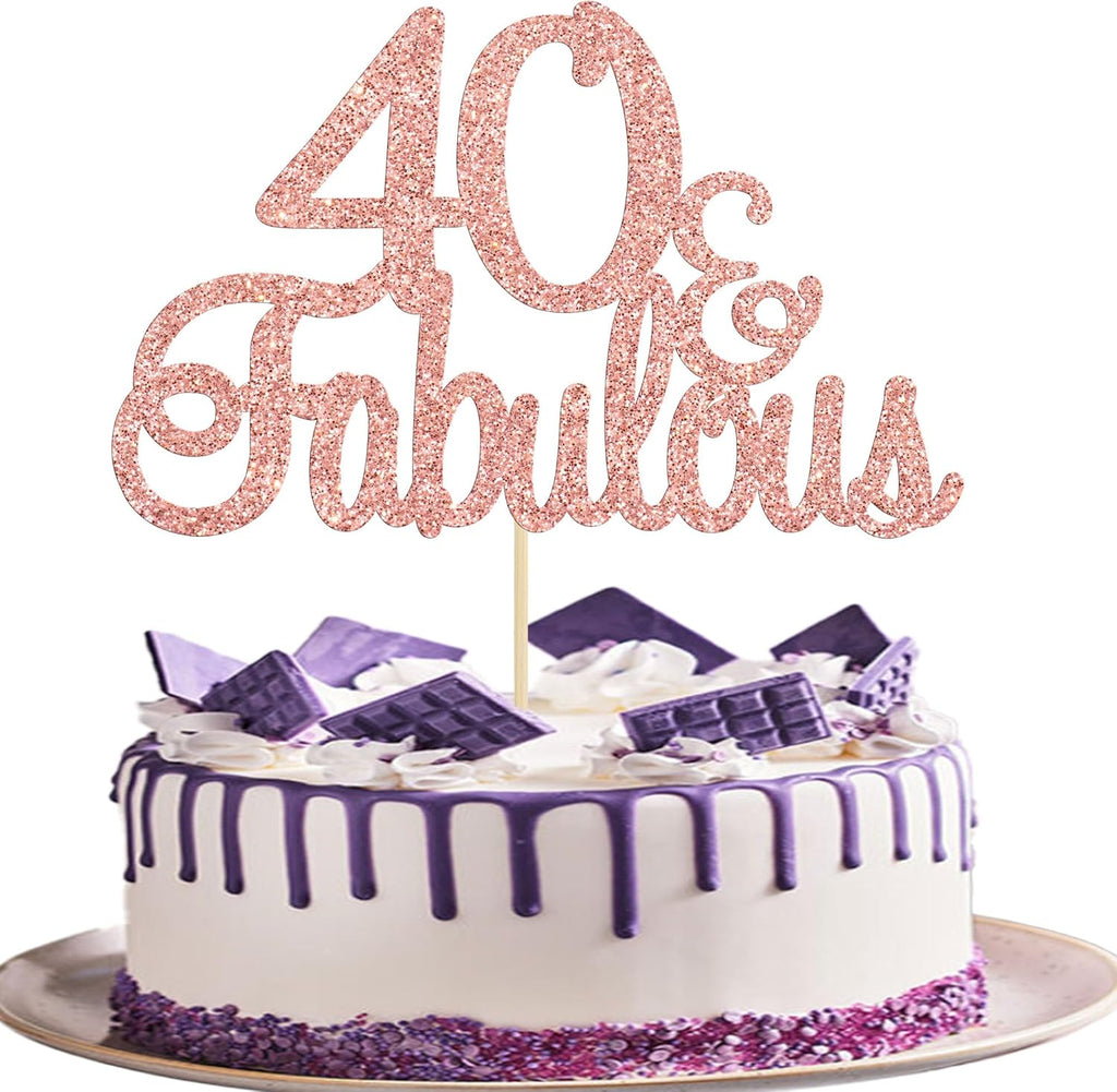Gyufise 1Pcs 40 & Fabulous Cake Toppers Rose Gold 40 and Fabulous Cake Toppers for Happy 40th Birthday Cheers to 40 Party Decorations 40 Anniversary Birthday Cake Decorations Supplies