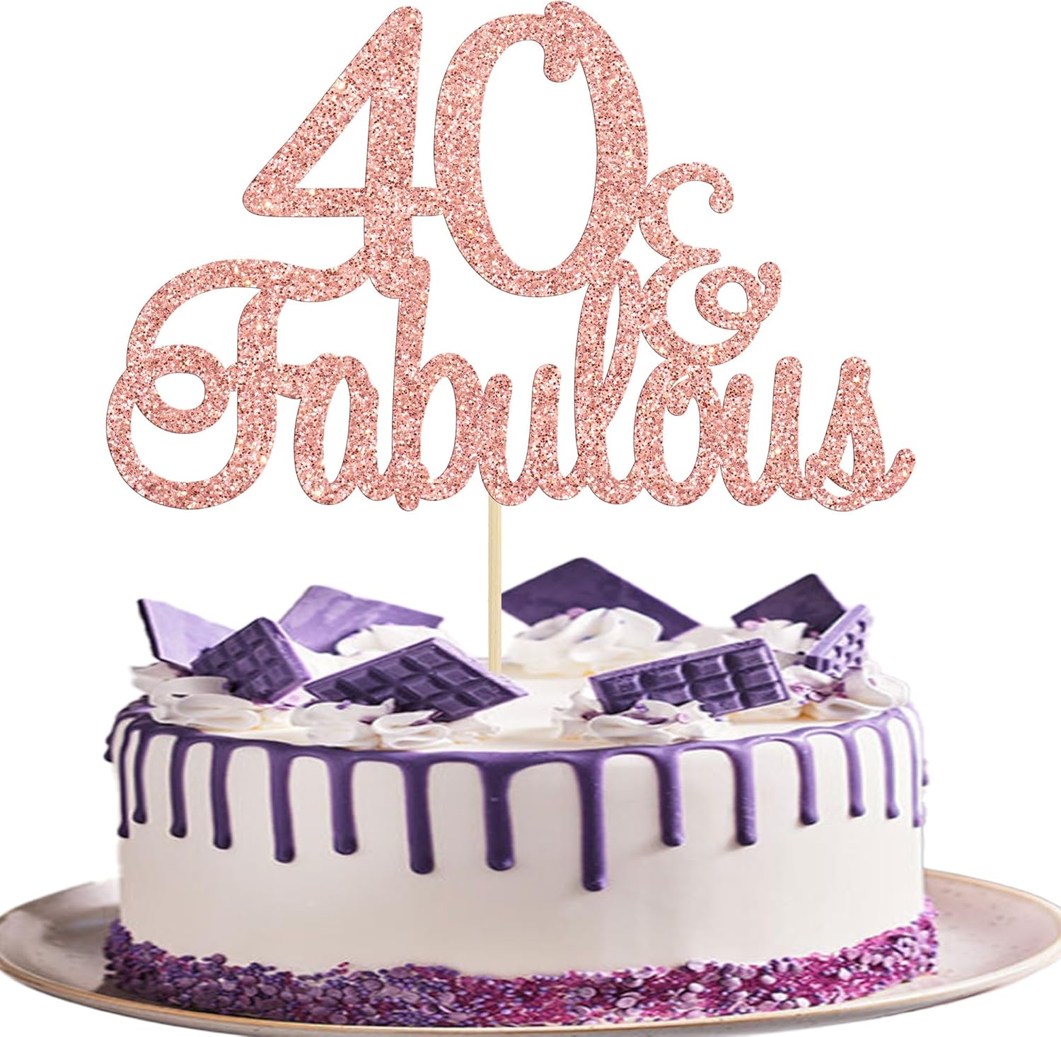 Gyufise 1Pcs 40 & Fabulous Cake Toppers Rose Gold 40 and Fabulous Cake Toppers for Happy 40th Birthday Cheers to 40 Party Decorations 40 Anniversary Birthday Cake Decorations Supplies