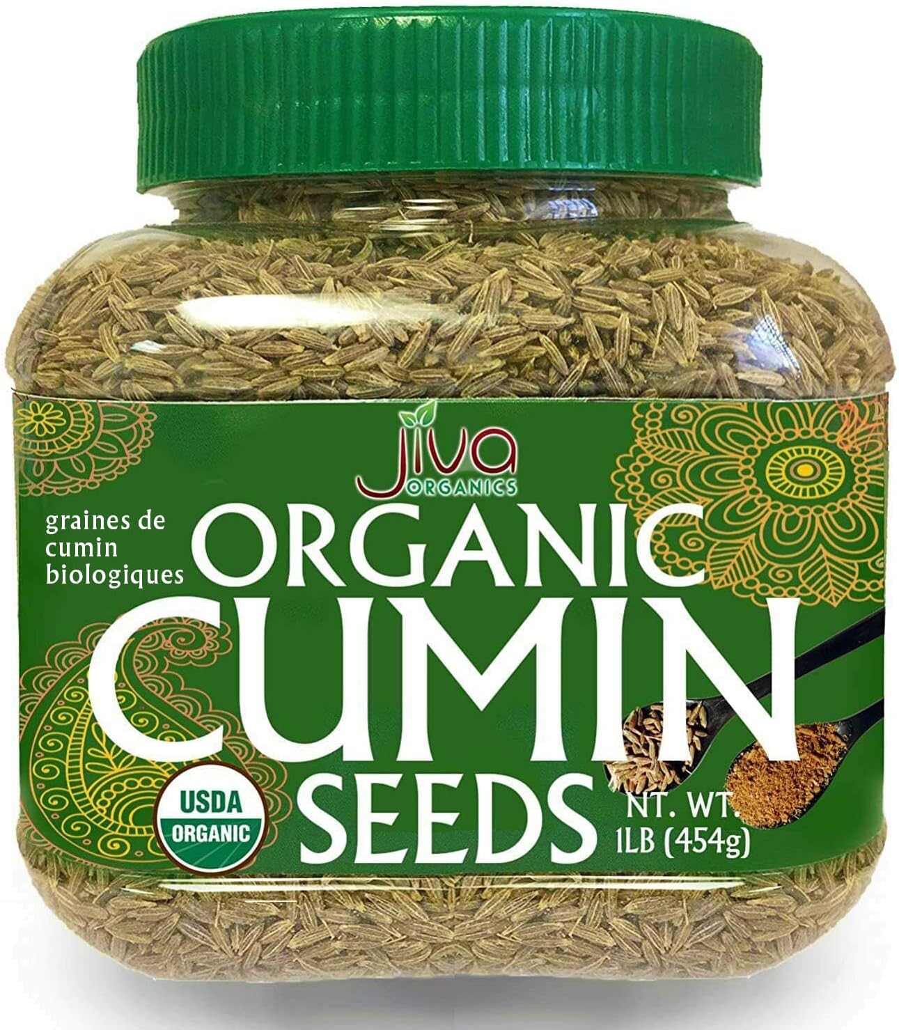 Jiva Organics Organic Cumin Seeds Whole 1 Pound Jar - Non-GMO, Pure, Vegan - Cumino