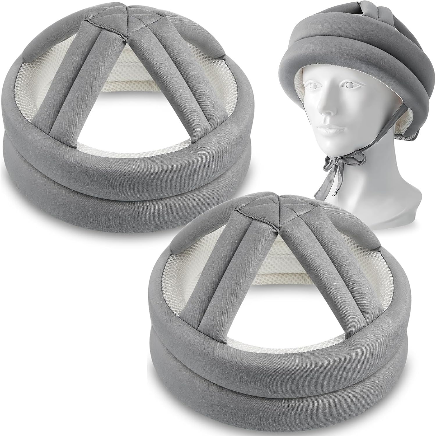 Woanger 2 Pcs Anti Fall Elder Head Safety Helmet for Adults Special Needs Thick Soft Protective Hat Adjustable Seniors Fall Prevention Head Protection Cap Elderly Helmet for Injury Protection (Gray)