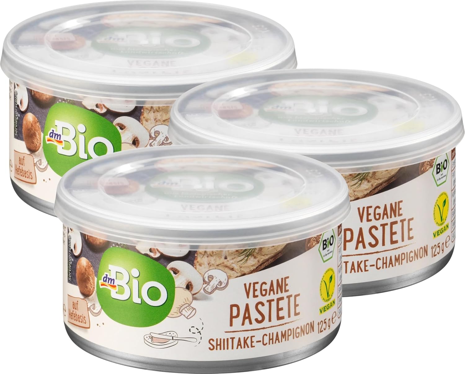 dmBio Organic Vegan Shiitake and Mushroom Spread - Vegan Pate 3 Tins x 125 g (13.23 oz) - Made in Germany