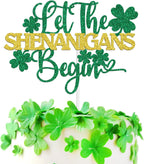 Let the Shenanigans Begin Cake Topper, Happy St.Patrick's Day Cake Decor, Shamrock Four Leaf Clover Deocrations, Welcome Irish Housewarming Party Decorations Supplies