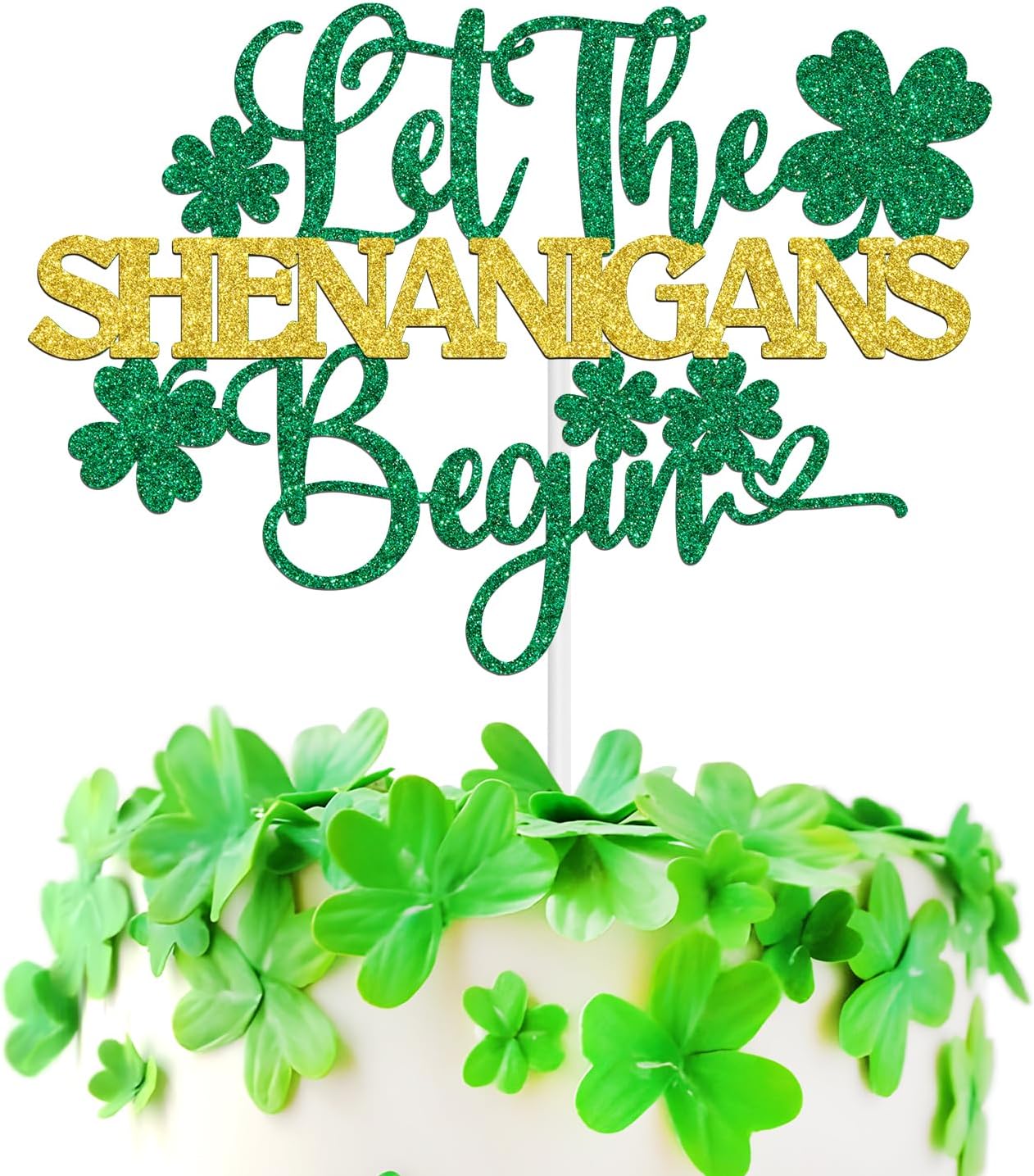 Let the Shenanigans Begin Cake Topper, Happy St.Patrick's Day Cake Decor, Shamrock Four Leaf Clover Deocrations, Welcome Irish Housewarming Party Decorations Supplies