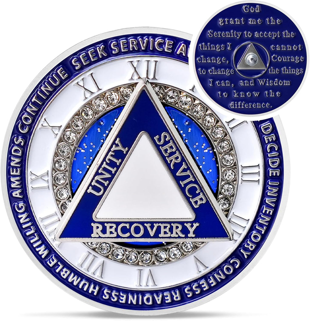Unique Sparkly Diamond Sobriety Coin - 12 Steps Spin Triangle AA Coins - Clockwork Addiction Recovery AA Chips and Medallions - Celebrate 1-65 Prime Clean Alcoholics Anonymous Gifts for Men Women