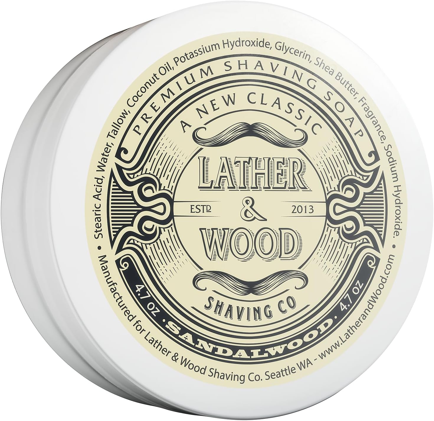 Lather & Wood Shaving Soap - Sandalwood - Simply The Best Luxury Shaving Cream - Tallow - Dense Lather with Fantastic Scent for The Worlds Best Wet Shaving Routine. 4.6 oz (Sandalwood)