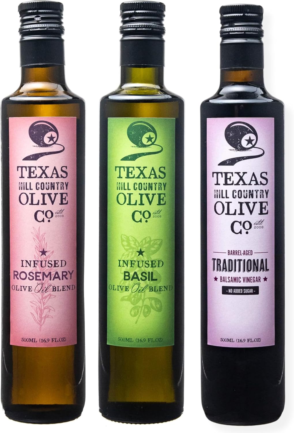 Herb Infused Olive Oil and Balsamic Vinegar Set (Herb Infused Rosemary Olive Oil 500ml, Herb Infused Basil Olive Oil 500ml,Traditional Balsamic 500ml)