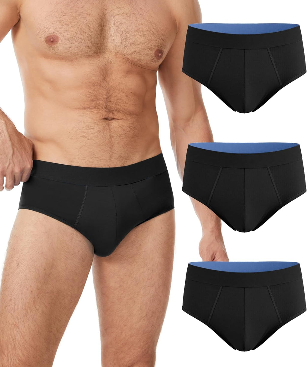 YESWEL Incontinence Underwear for Men, Washable Reusable Protective Bladder Control Cotton Briefs, 50ml Absorbency, 3 Pack (Black, Large)