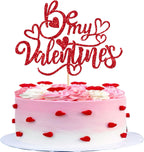 Rsstarxi 1 Pack Be My Valentine's Day Cake Topper Glitter Love Heart Happy Valentine's Day Cake Pick for Valentine's Day Theme Wedding Engagement Party Cake Decorations Supplies Red