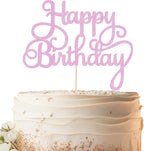 Happy Birthday Cake Topper - Pink Glitter Birthday Party Cake Decoration Supplies, Photo Booth Props