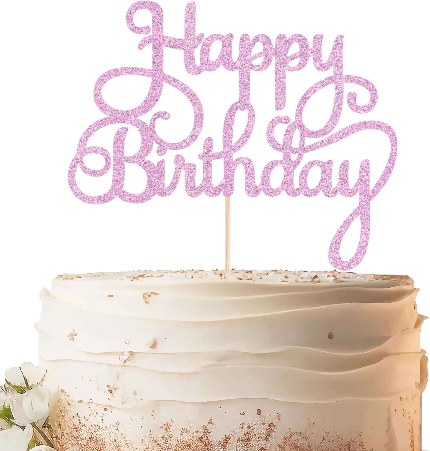 Happy Birthday Cake Topper - Pink Glitter Birthday Party Cake Decoration Supplies, Photo Booth Props