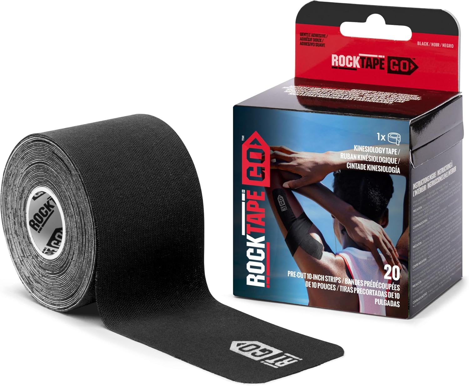 RockTape Go Gentle Adhesive Pre-Cut Kinesiology Tape (Black)