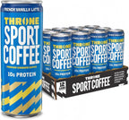 Throne Sport Coffee Latte – 10g protein - 150mg Natural Caffeine and B Vitamins – Lactose-Free, Premium Arabica, NSF Certified, Active Lifestyles – French Vanilla, 12 Pack
