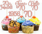 Gyufise 30Pcs 70th Birthday Cupcake Toppers 70 Fabulous Cupcake Picks Cheers to 70 1956 Cake Decorations for Happy 70th Birthday Wedding Anniversary Party Decoration Supplies Rose Gold