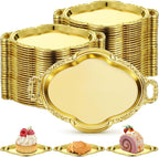 50 Pcs Oval Mini Baroque Dessert Display Tray Mini Elegant Plastic Serving Tray Small Cake Candy Plates for Weddings Party Bridal Baby Shower, Birthday, Candy Jars Decorations (Gold)