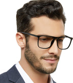 MARE AZZURO Reading Glasses Men Square Reader 0 1.0 1.25 1.5 1.75 2.0 2.25 2.5 2.75 3.0 3.5 4.0 5.0 6.0 (Black 200)