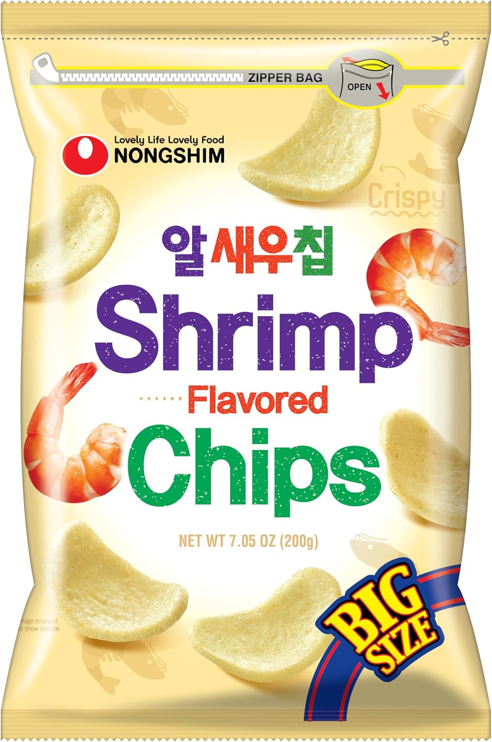 Nongshim Shrimp Flavored Chips, Light and Crispy Seafood Snack, Savory Shrimp Taste, Thin Crunchy Texture, Great for Dipping or Snacking, Big Size Bag, 7.05 oz (1 Pack)